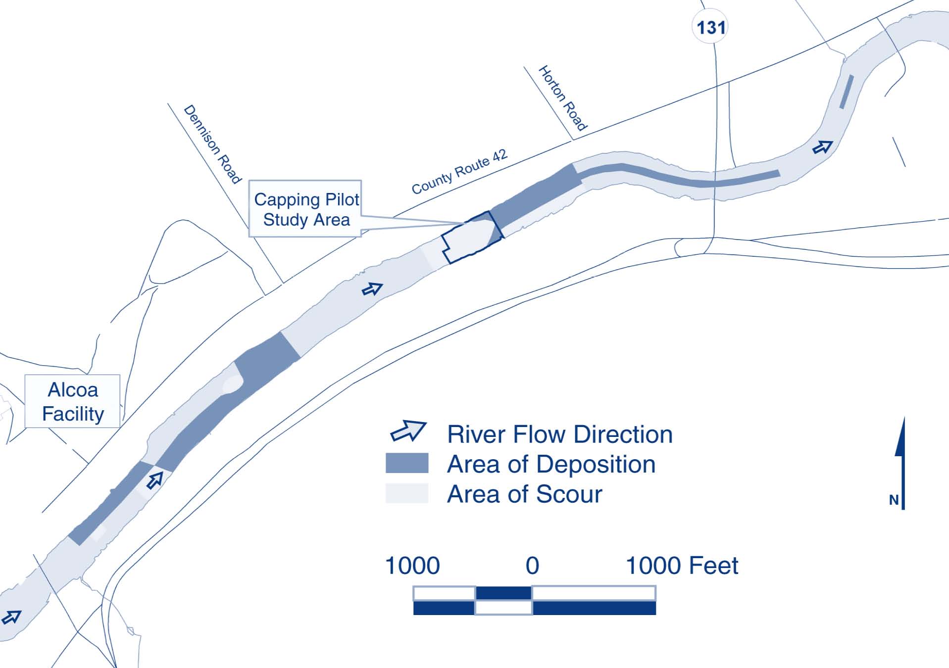 Figure 1. Analysis of the Grasse River system following ice jam scour revealed high correlation between scour depth and material deposition. 