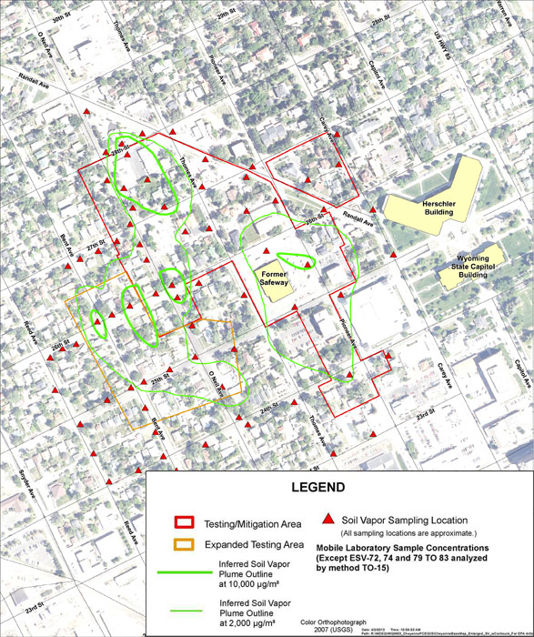 Inferred PCE concentrations and soil vapor sampling locations.