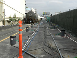 Electrode placement below railroad spur and building.